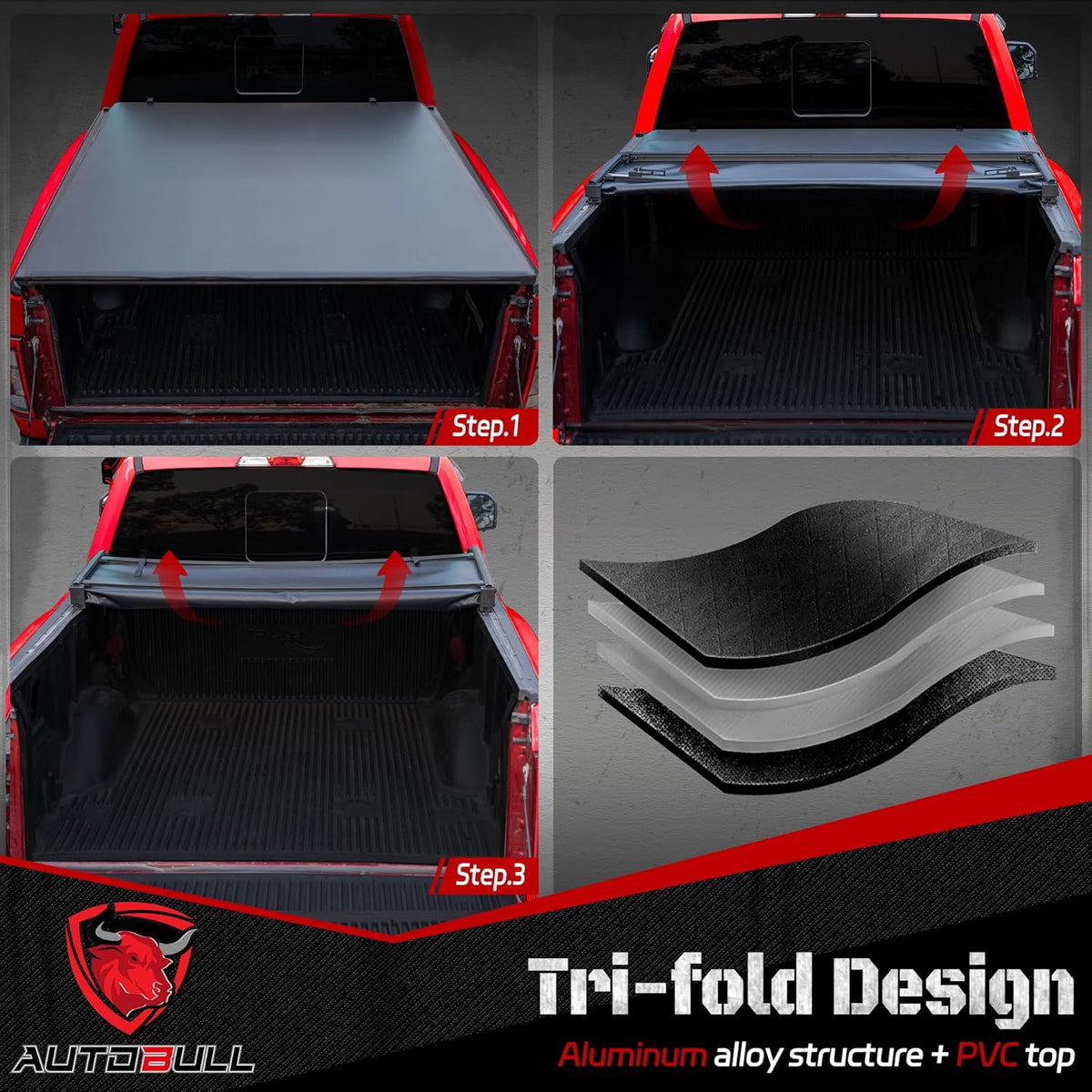 Soft Tri Fold tonneau Cover Compatible with 2022-2025 Toyota Tundra 5.5ft Bed, Vinly Top Alloy Steel Structure