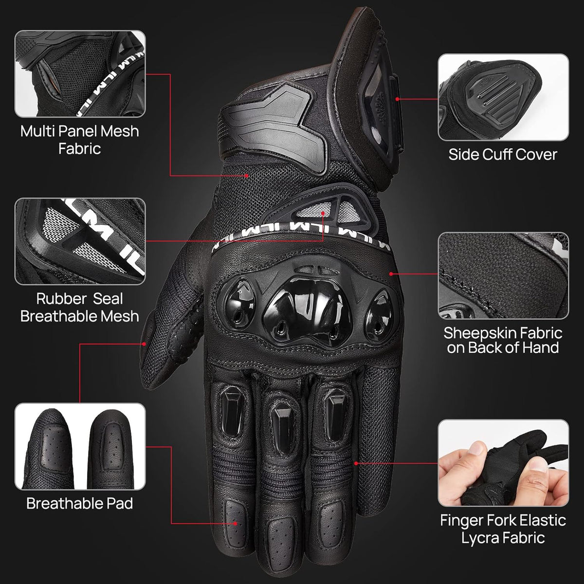ILM Motorcycle Gloves for Men and Women Touchscreen Riding Gloves Motorbike Motocross Dirt Bike ATV Model-WD01