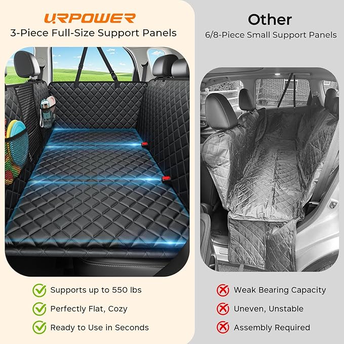 URPOWER 2026 Upgraded Back Seat Extender for Dogs - Large Hard Bottom Dog Car Seat Cover Holds 550lbs, Waterproof Dog Hammock Pet Bed with High-Density Foam Non-Slip Backseat Protector