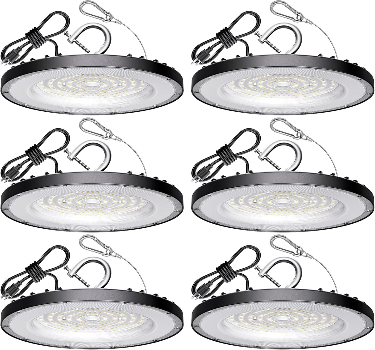 6 Pack UFO Led High Bay Light 150W(600W MH/HPS Equiv.), 21000lm, 5000K High Bay Led Lights with 5' Cable US Hook, IP65 Waterproof Commercial Lighting Fixture for Warehouse Workshop Barn Factory