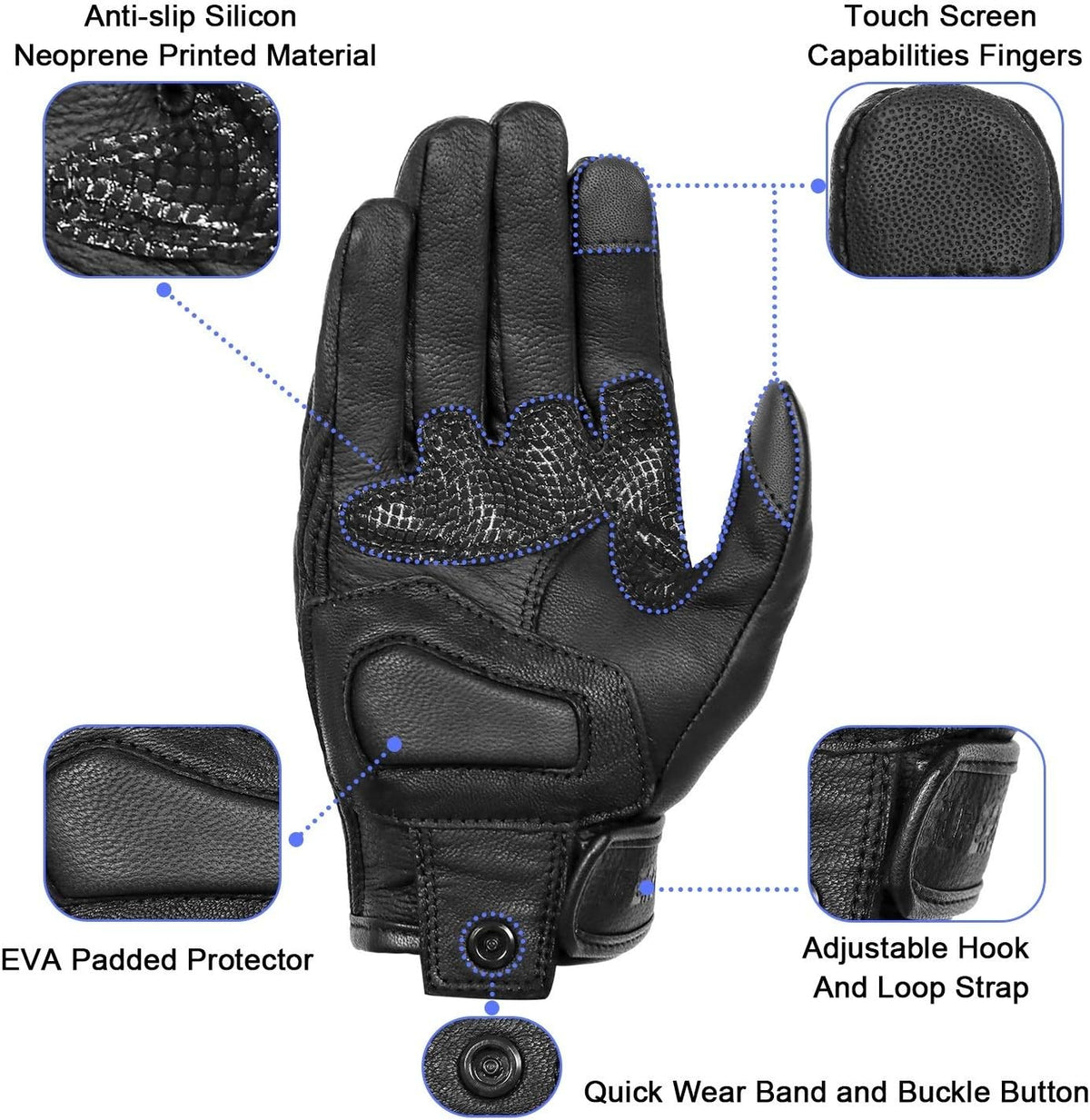 Updated Full Finger Men’s Leather Motorcycle Gloves Touchscreen & Armored Motorbike Gloves (Updated,Non-Perforated, S)