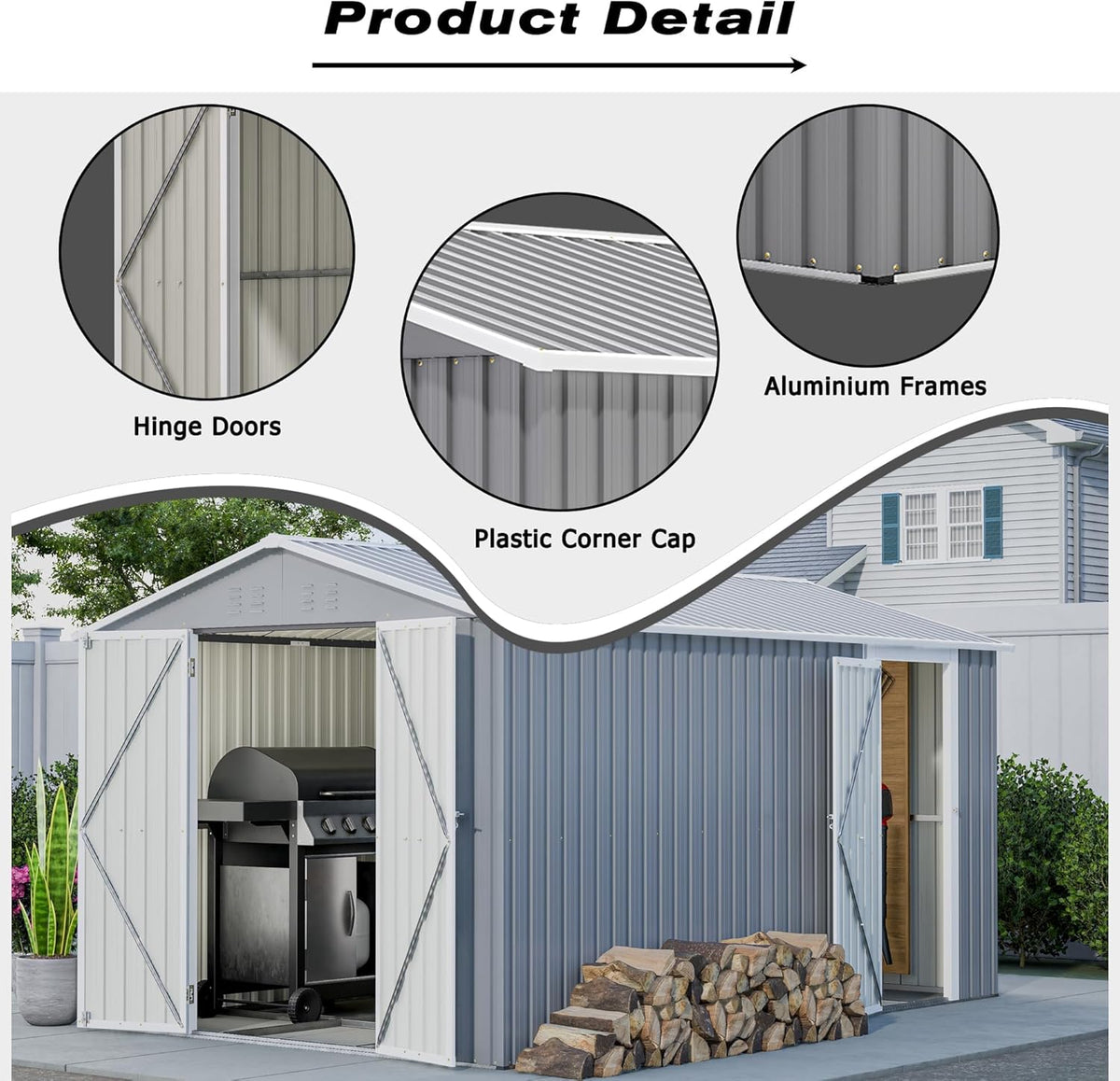 8×12 Ft Outdoor Storage Shed with Double Doors, Metal Shed with Frame Floor and Lockable Doors for Patio, Garden and Backyard