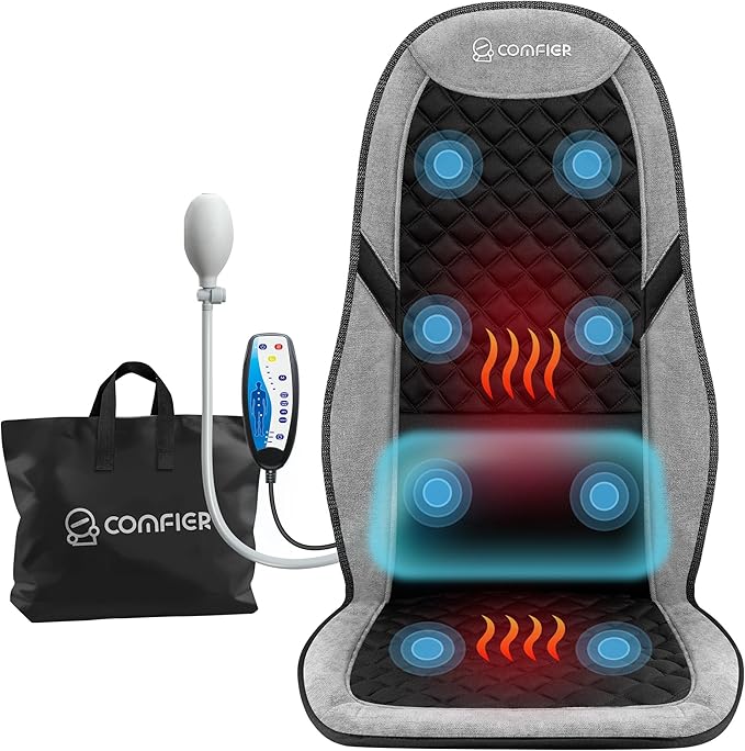 COMFIER Back Massager with Heat,Massage Chair Mat with Adjustable Lumbar Support,Seat Warmer Cushion with 8 Vibration Motors & 5 Modes & Bag,Office Chair Massage Pad for Recliner,Gifts for Mom Dad