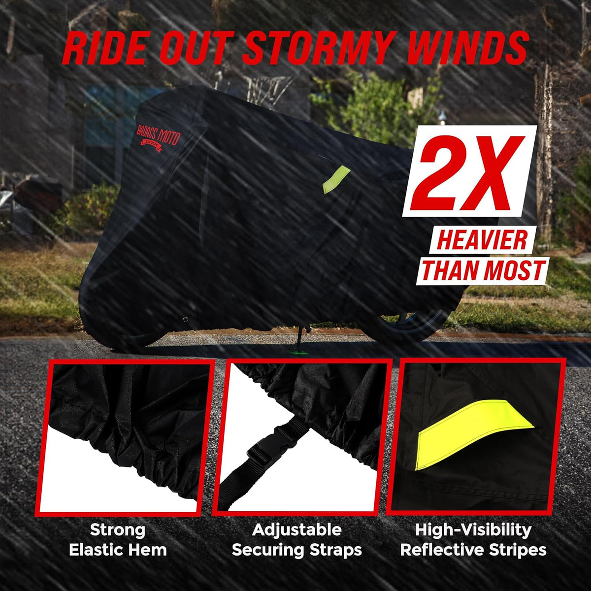 Badass Moto Ultimate Motorcycle Cover Waterproof Outdoor, Heavy Duty Motorcycle Cover for Harleys - Motorcycle Sun Cover, Fits Harley Davidson Motorcycle Covers, Street or Sportbike Cover - Small