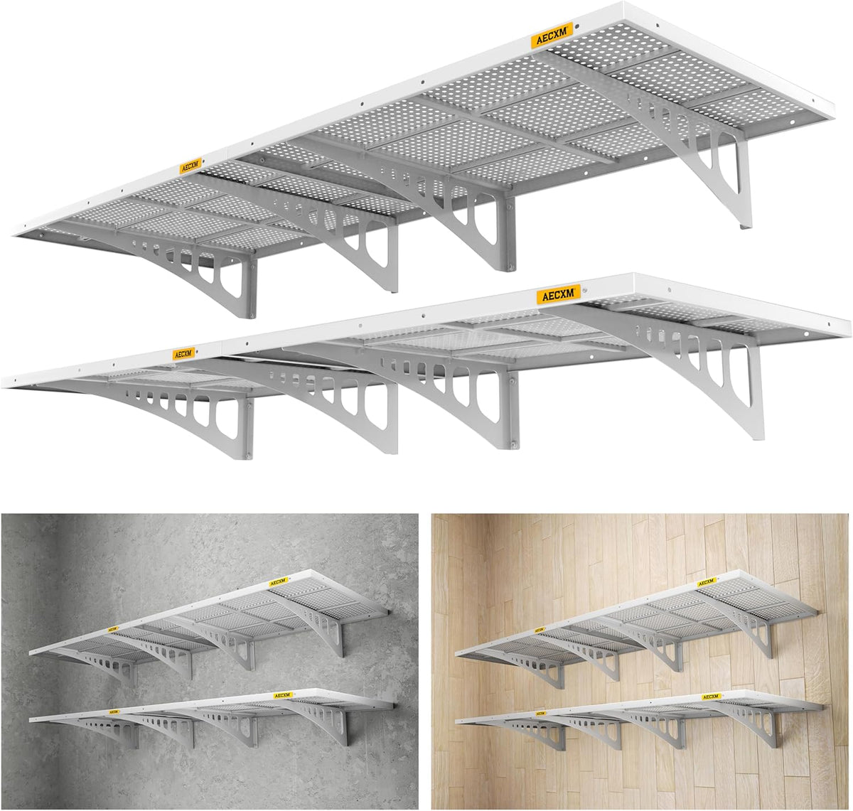 4-pack 2x3ft Adjustable Garage Wall Shelving 1120lbs Load Capacity Heavy Duty Wall Mounted Storage Shelf Metal Floating Shelves for Garage(White)