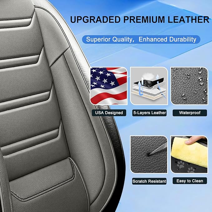 Fit Mazda 6 Car Seat Covers for Select Mazda 6 2007-2021 - Premium Full Coverage Leather, Airbag Compatible, Luxury Waterproof & All Weather Seat Protector, Front Pair Black+Gray