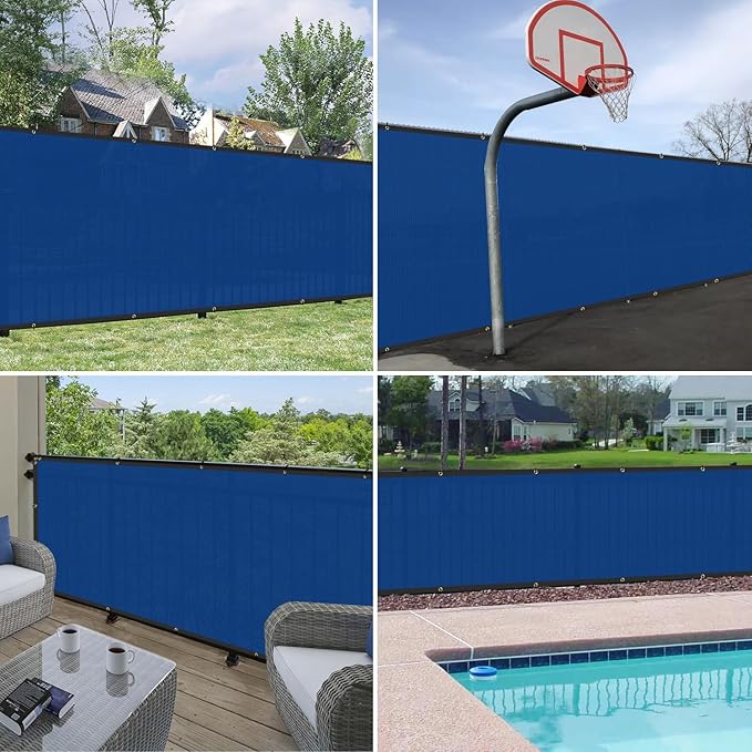 Windscreen4less Privacy Fence Screen Heavy Duty Windscreen Fencing Mesh Fabric Shade Net Cover with Brass Grommtes for Outdoor Wall Garden Yard Pool Deck, 8'x193' Blue