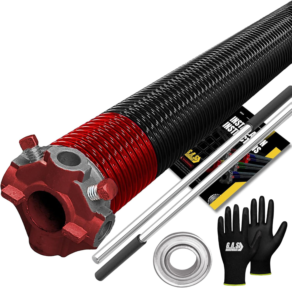 Garage Door Torsion Spring 225x2x25 Torsion Springs for Left Side of Garage Door with 1" Steel Bearing, Gloves, and Winding Bars Precision E-Coating 5-Year Warranty Minimum 30,000 Cycles (Red Cone)