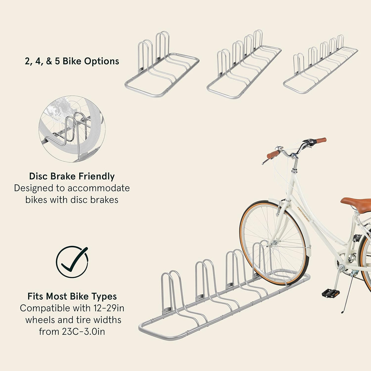 Retrospec Stash Rack 2, 4 & 5 Bike Floor Stand Bicycle Storage Organizer for Mountain Bike, Road Bike, Weather Resistant Fine Powder Steel Coating Fits Wheels up to 3"