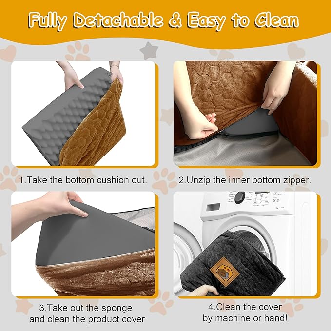 Dog Car Seat for Small/Medium Dogs, Memory Foam Dog Booster Seat, Travel Safety Per Car Seat with Washable Removable Cover, Storage Pockets for Dogs up to 35 lbs(BlackBrown)