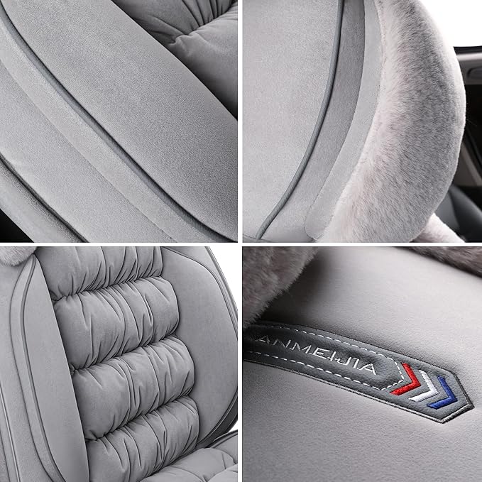 AOOG Fuzzy Car Seat Covers, Heated Bench Back Cushion Protector for Cars SUV Trucks(Front Pair,Grey)