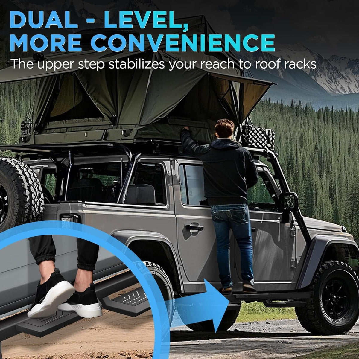 Running Boards Compatible with 2018-2025 Jeep Wrangler JL 4 Doors, Carbon Steel Coated Black Side Steps Nerf Bars