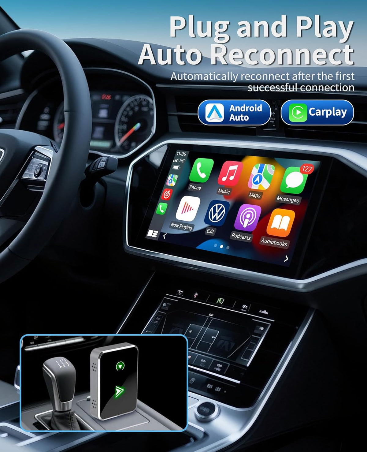 Wireless CarPlay Adapter for IPhone, 2025 Upgrade 2-in-1 CarPlay & Android Auto Adapter, Mini Size Converts Wired to Wireless Car Play with USB & Type-C, Plug and Play, Stable Control & No Delay