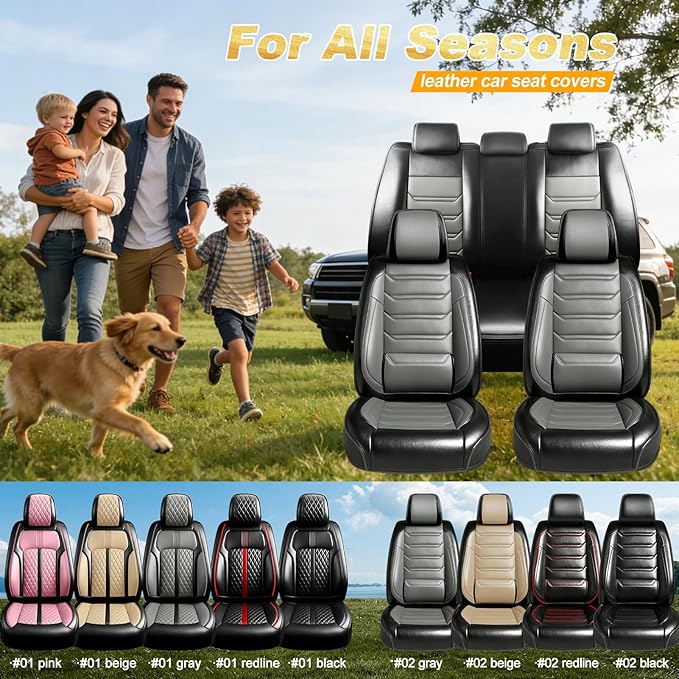 Fit Mazda 3 Car Seat Covers for Select Mazda 3 2010-2019 - Full Coverage Leather, Airbag Compatible, Waterproof & All Weather Seat Cushion Protector, Full Set, Black+Gray