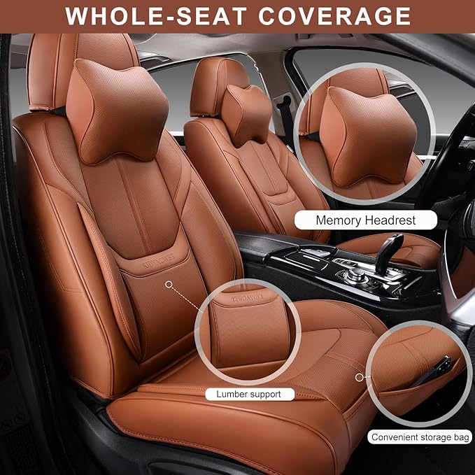 Auto Car Seat Covers Accessories Front Seat Leather Cushion Protector Breathable Waterproof Seat Cover for Cars Universal Fit 7 Colors (Brown, Front Pair)