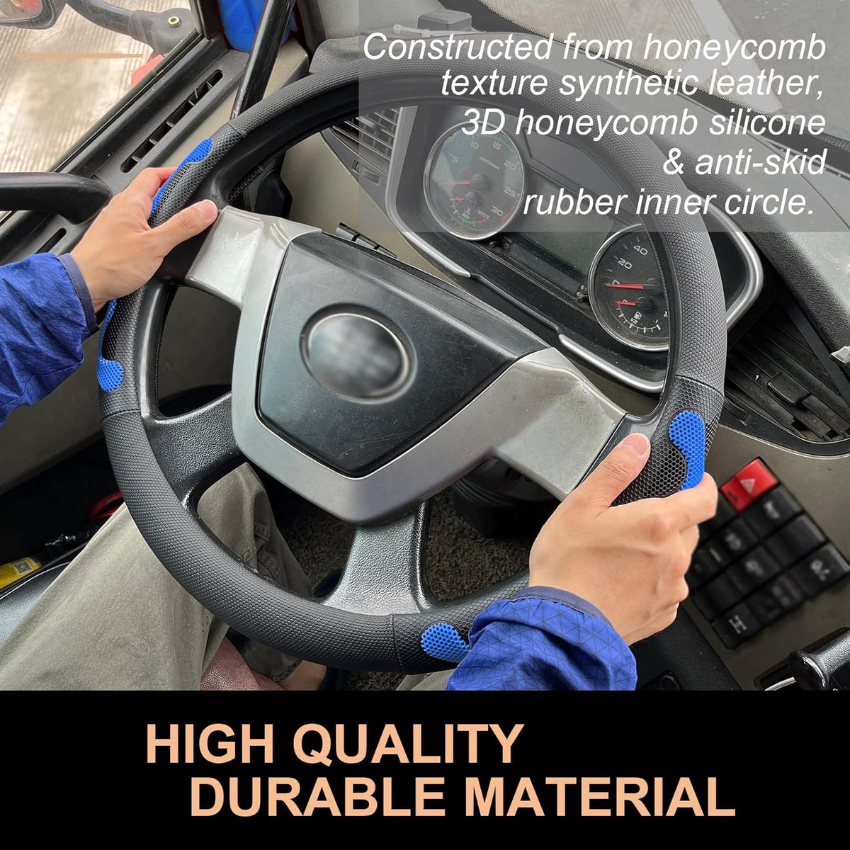 PINCTROT XL Size 17.5-18 Inch Comfy Grip Steering Wheel Cover for Semi Truck, Fits RV, Big Rig Trucker, 18 Wheeler and Classic Cars, Anti-Slip Design 17.5-18 Inch(Silicone Blue)