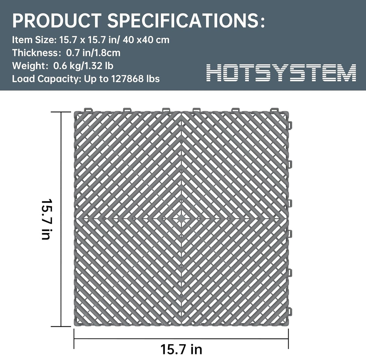 Durable Polypropylene Interlocking Modular Garage Floor Tiles, Versatile Interlocking Floor Tiles, 15.7'' x 15.7'' x 0.7''(Thickness) Flooring Tile(20 Pack), Grey