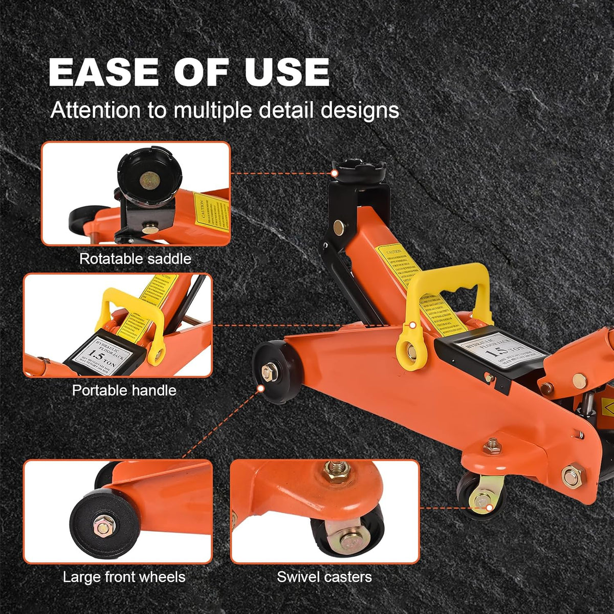 Hydraulic Floor Jack 1.5 Ton 3,300Lbs Car Lift Portable Trolley Jack 360 Degree for Cars Medium Vehicles,Orange