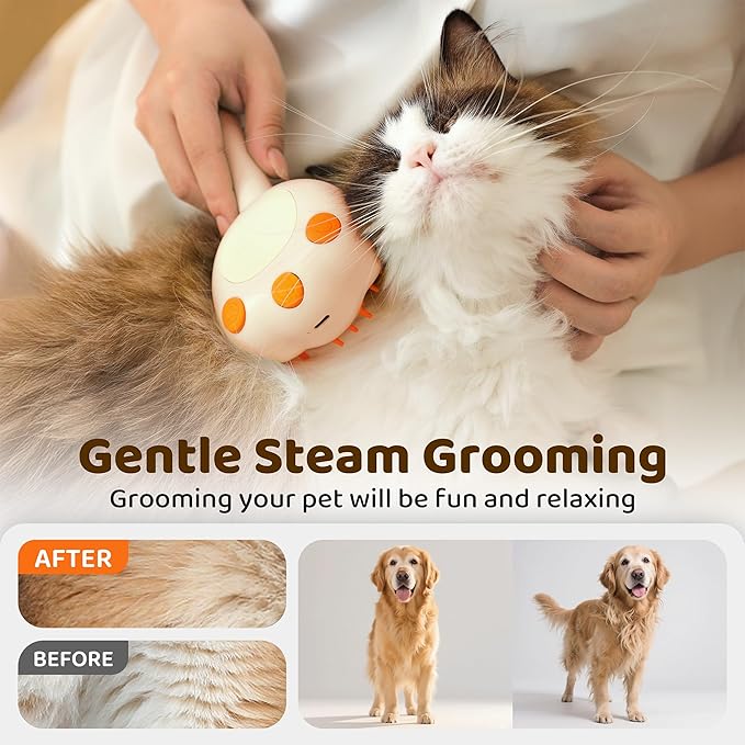 Steam Cat Brush, 6-in-1 Dog Brush Spritz Defur Comb with Pet Waterless Shampoo, Steamy Skin Friendly Deshedding Grooming Tool, Suitable for Shedding & Haired Pets, Pet Supplies Accessories, White
