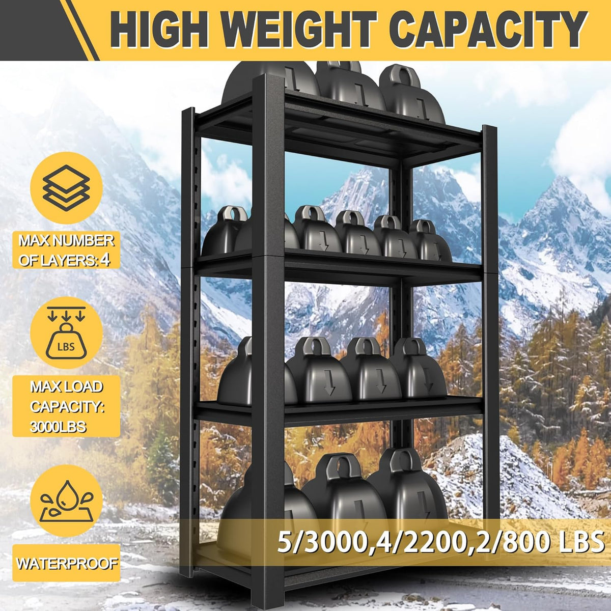 60" H x 40" W x 20" D 4-Tier Heavy Duty Garage Shelving Unit, 2000 LBS Capacity Metal Storage Rack,Adjustable Steel Shelves for Garage, Warehouse, Basement, Pantry, Workshop.1 Pack