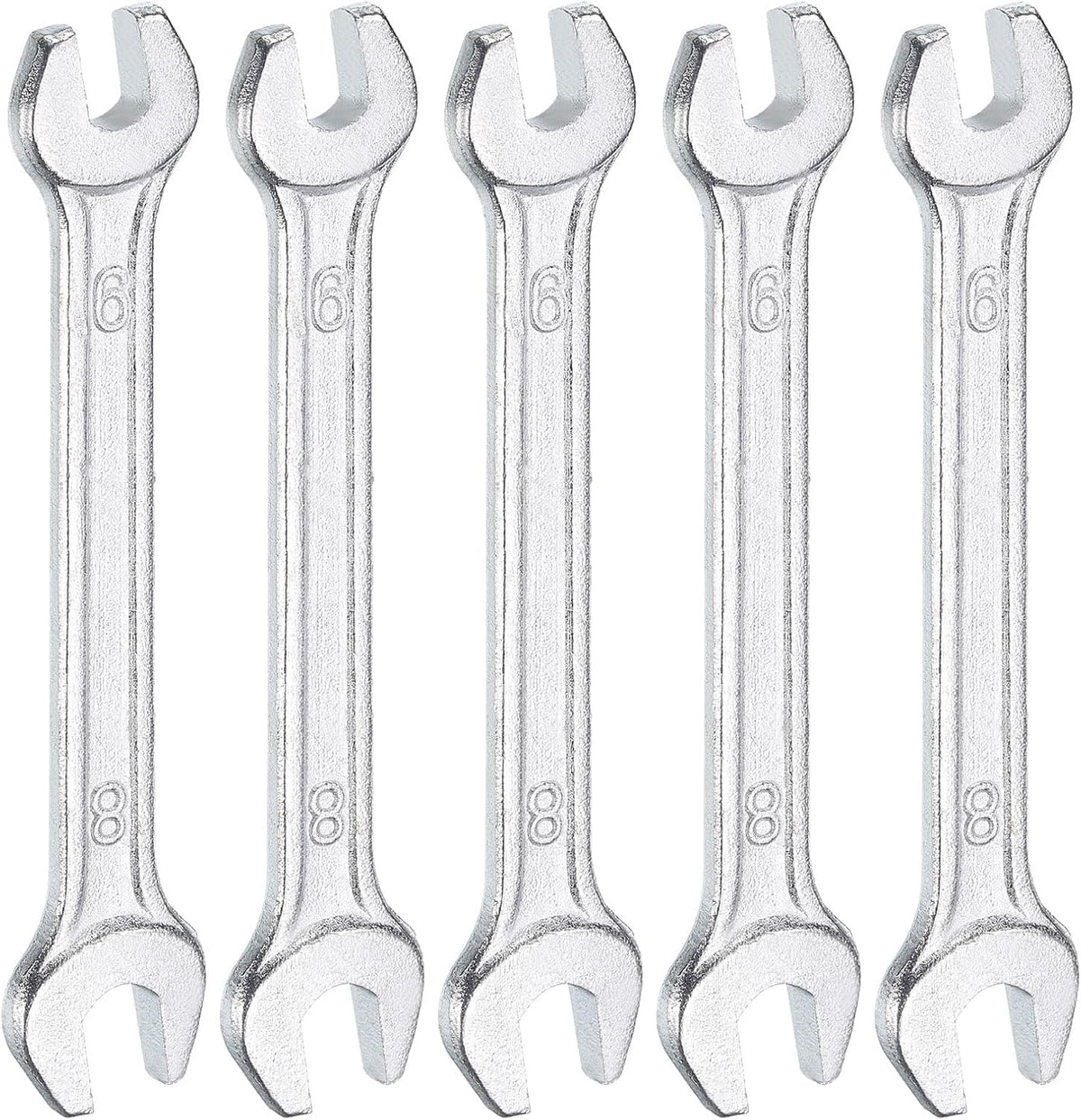 HARFINGTON 5pcs Double Open End Wrench 6mm x 8mm Metric 15 Degree Offset Angle Small Flat Head Wrench Galvanizing Open Ended Spanner for Automotive Repair Furniture Assembly