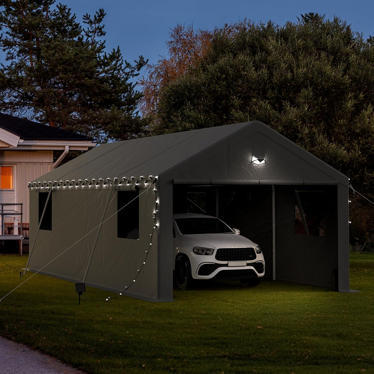 13x25 Carport, Heavy Duty Carport Canopy Garage with Removable Sidewalls and Drive Through Roll Up Zipper Doors, Grey