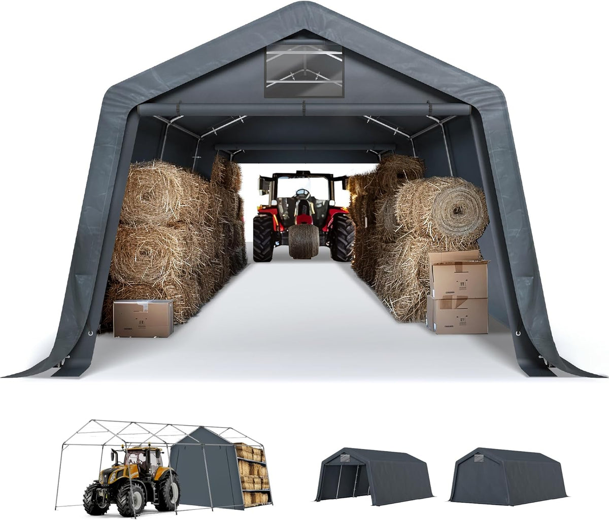 Sophia & William Carport Storage Shed 13x22 ft Portable, Heavy Duty Car Port Canopy Garage Shelter with Sidewalls and Roll Up Doors for Automobile Boat Motorcycle Bike, Gray