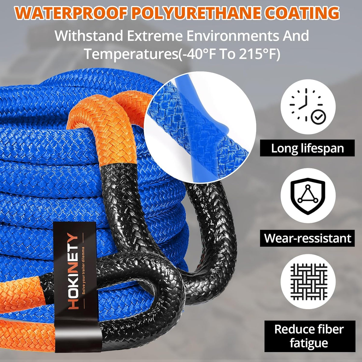 Kinetic Recovery Tow Rope: 1.26" x 30ft 55000LBS Snatch Strap Heavy Duty Offroad Towing Straps Kit for Trucks SUV UTV ATV Tractor Car Jeep - Blue
