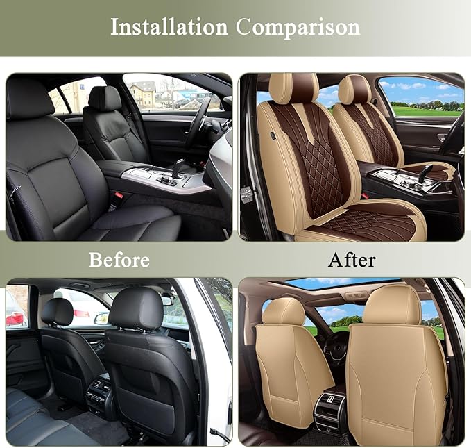 Breathable Car Seat Covers for Mazda 6 Mazda6 2010-2021, Front Seats, Perforated Leather, Seat Protector, Interior Trim for Mazda 6 Accessories (Beige&Brown)