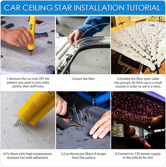 ATOKEE 16W Twinkle 1000pcs Starlight Headliner Kit, 0.03in 13.1ft Dual Port Fiber Optic Star Lights for Car Home Use, Controlled Via APP/Remote