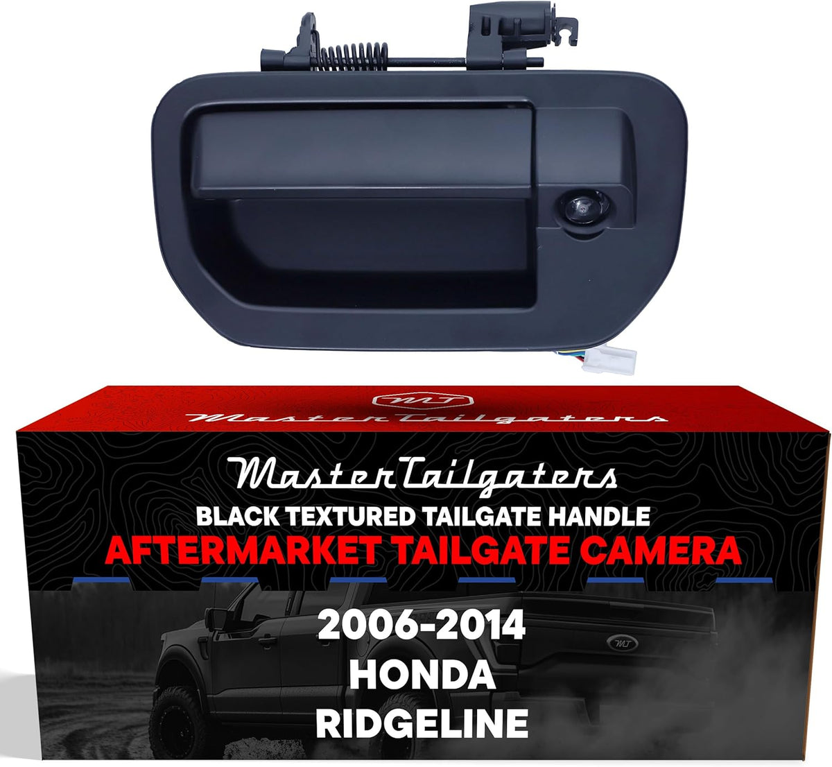 Master Tailgaters Black Tailgate Handle with Backup Camera Replacement for Honda Ridgeline (2006-2014) | IP68 Waterproof | Parking Grid Lines Available | Easy to Install