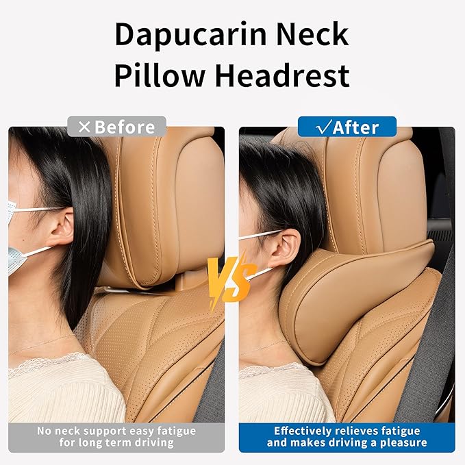 Car Headrest Memory Foam Neck Pillow for Driving with Leather Cover Soft Comfortable Seat Head Pillow Cushion for Most Cars SUV Sedan Home Office Palomino Brown (1PC)