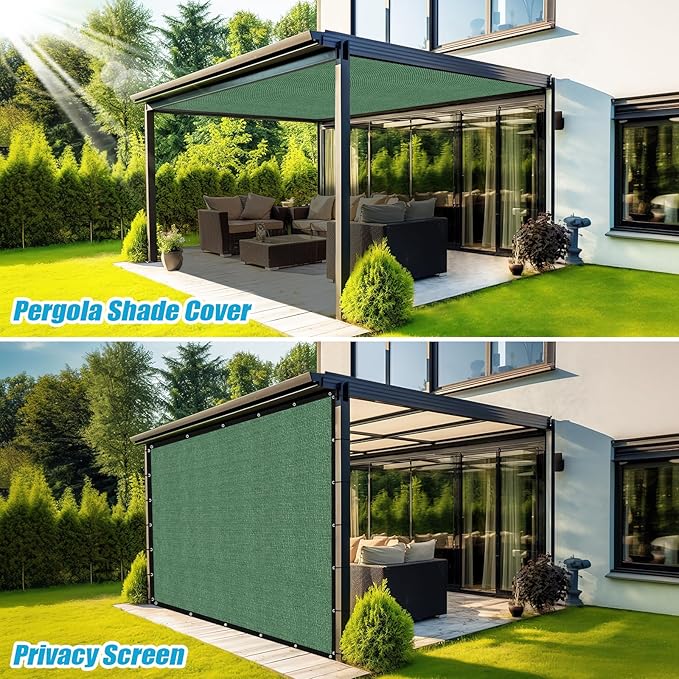 Amagenix 90% Pergola Shade Cover 4' X 4' Sun Shade Cloth with Grommets for Outdoor Garden Patio Porch, Commercial Grade 200 GSM - Cable Zip Ties Included (We Customized) GN108, Green