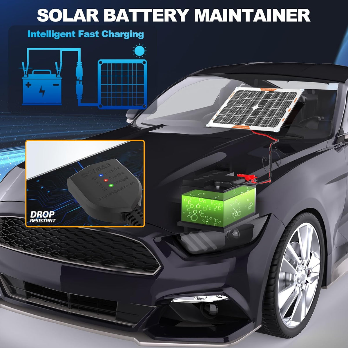 OYMSAE 20W 12V Solar Panel Battery Charger Portable Waterproof Power Trickle Battery Charger & Maintainer for Car Boat Automotive RV with Cigarette Lighter Plug & Wiring Clip