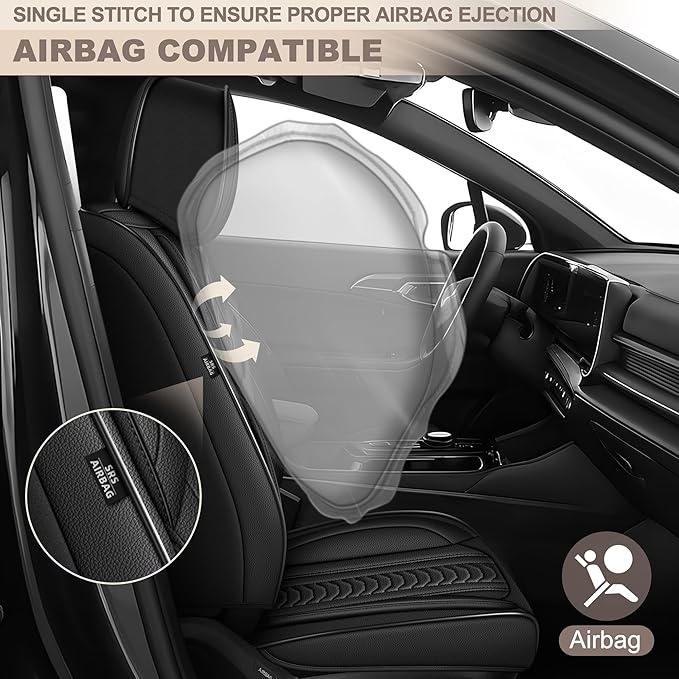 TTX LIGHTING for Subaru Outback 2007-2026 Seat Covers: Waterproof Leather Seat Protector with Airbag Compatible (2 Front Seats,Black)