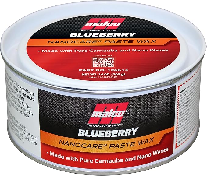 Malco Nano Care Blueberry Paste Wax - Creates High Gloss Finish and Long-Lasting Shine/Premium Paste Wax for Use on Fiberglass, Gel Coat and Painted Vehicle Finishes / 14 Oz. (126614)
