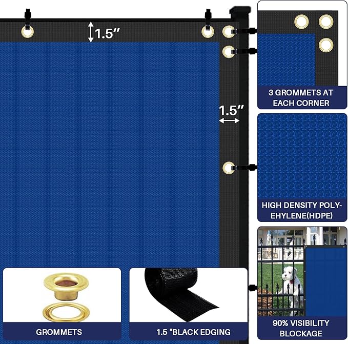 Windscreen4less Privacy Fence Screen Heavy Duty Windscreen Fencing Mesh Fabric Shade Net Cover with Brass Grommtes for Outdoor Wall Garden Yard Pool Deck, 8'x137' Blue