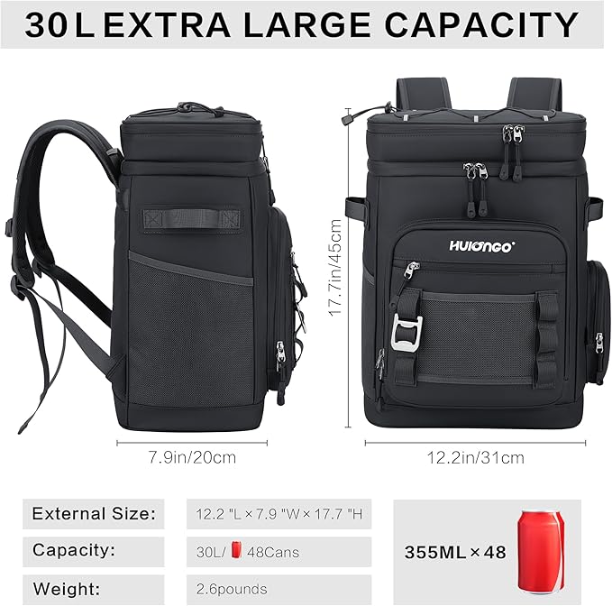 Large Waterproof Insulated Cooler Backpack for Men & Women, Leak Proof Cooler Backpack for Camping, Beach, Fishing, Picnic, Travel, Outdoor, 30L, 48Cans