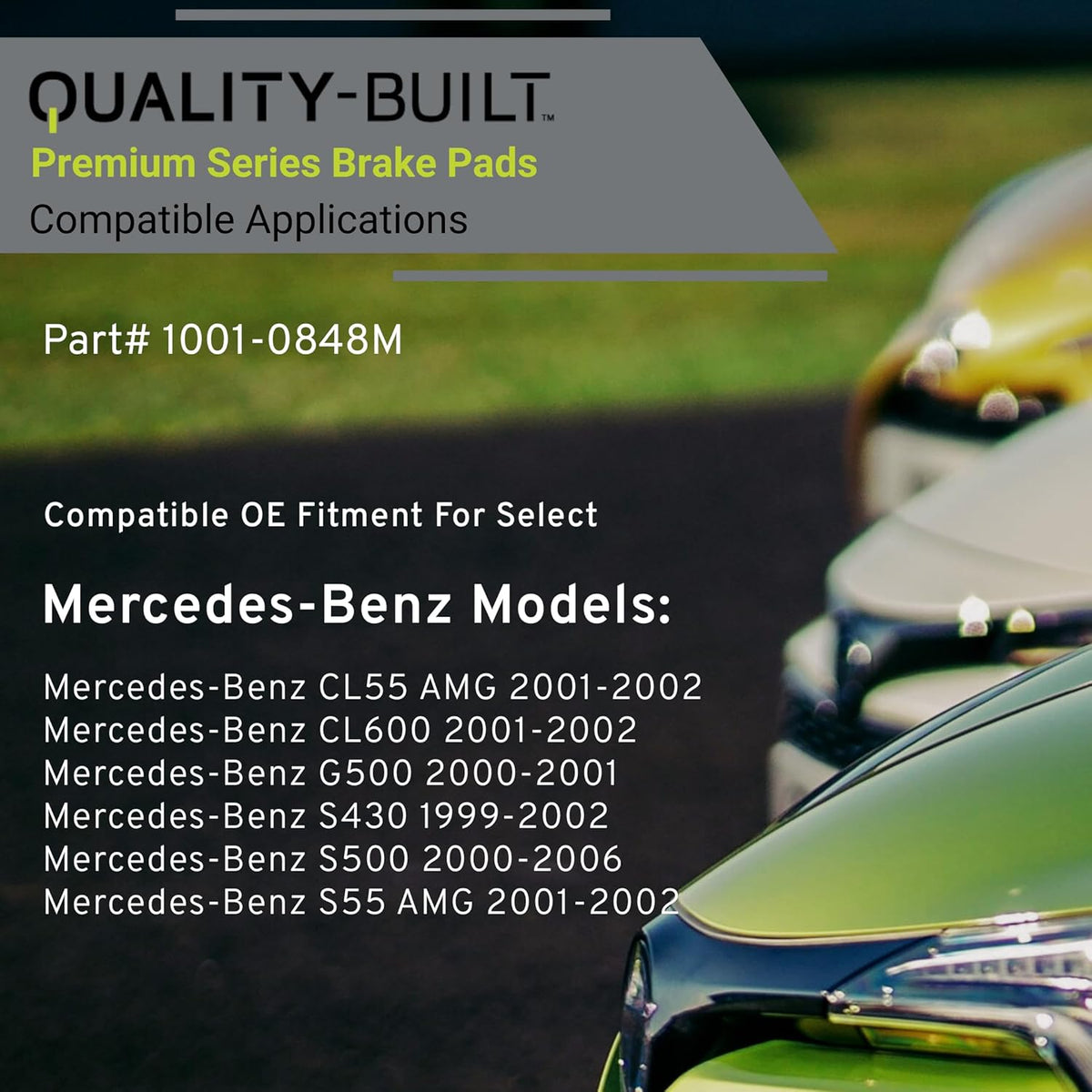 Premium Semi-Metallic Rear Brake Pads (1001-0848M) Compatible with Mercedes-Benz CL55 AMG 2002-2001, CL600 2002-2001, G500 2001-2000, S55 AMG 2002-2001, S430 2002-1999, S500 2006-2000