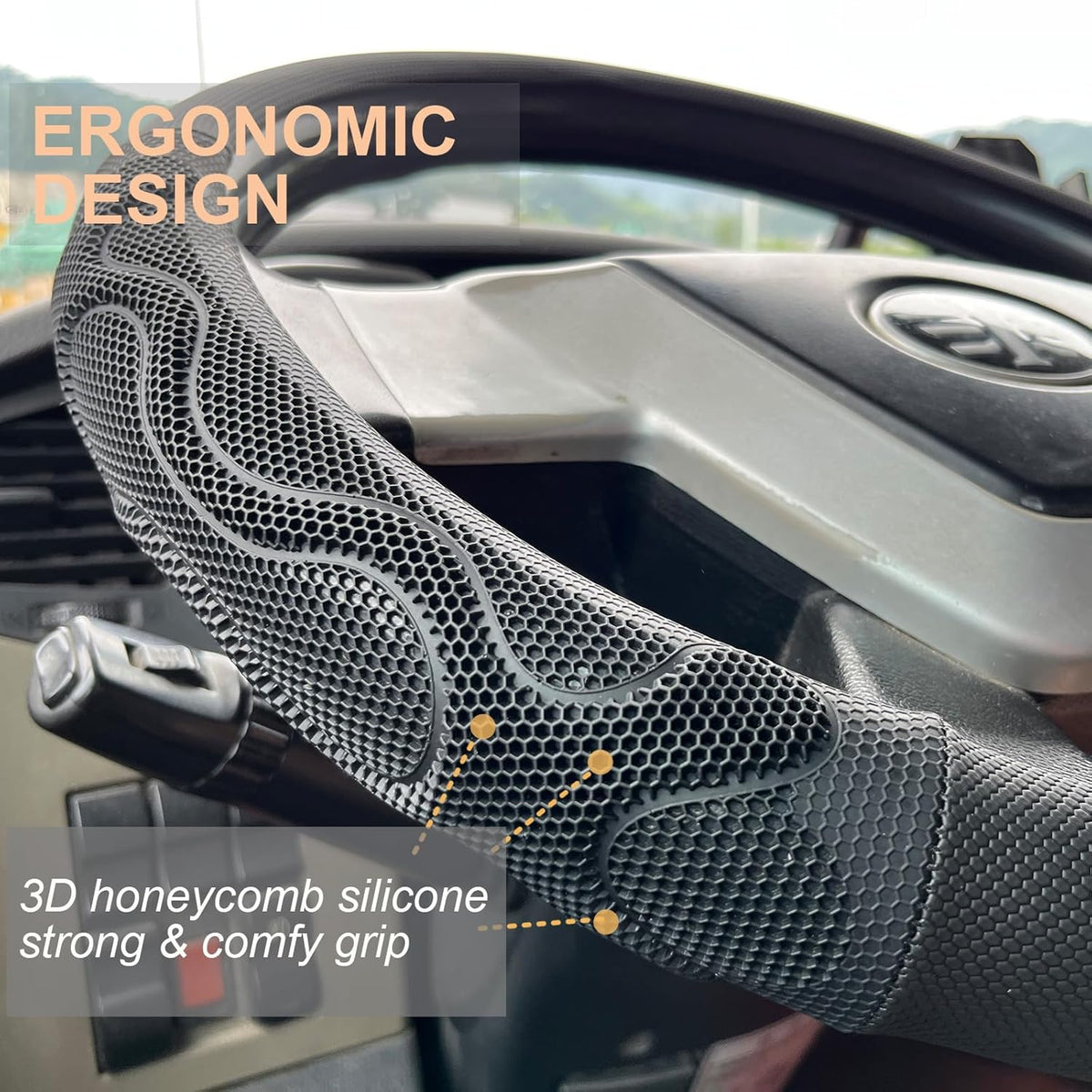 PINCTROT XL Size 17.5-18 Inch Comfy Grip Steering Wheel Cover for Semi Truck, Fits RV, Big Rig Trucker, 18 Wheeler and Classic Cars, Anti-Slip Design 17.5-18 Inch(Silicone Black)