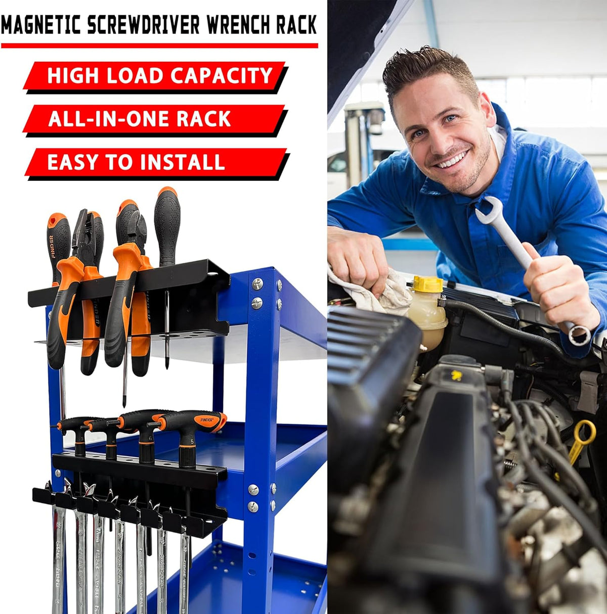 ULIBERMAGNET Magnetic Screwdriver Holder,Magnetic Wrench Holder,Heavy Duty Black Metal Tool Storage Organizer,Set of 2 Magnetic Mount Tool Holder for Garage,Workbench,Tool Cart,PegBoard