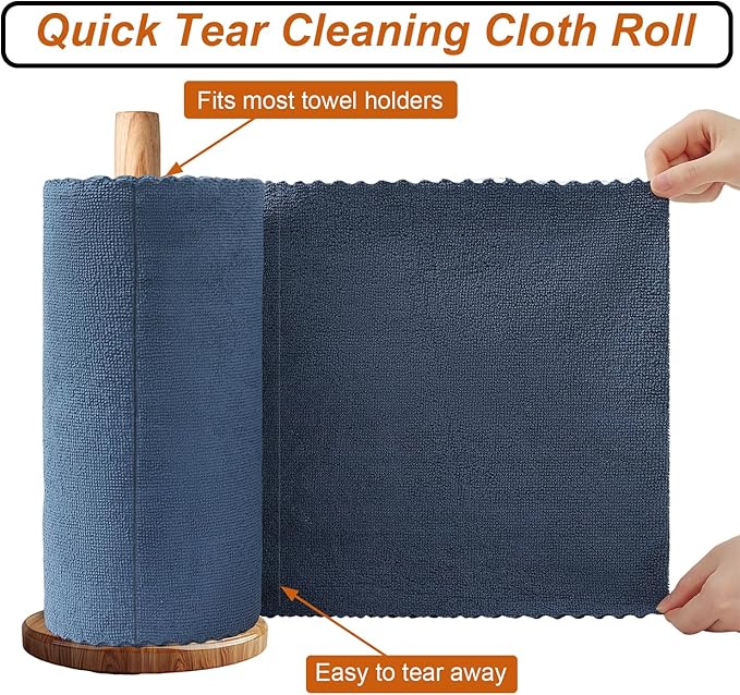 80 Pack Microfiber Cleaning Cloth Roll,Lint Free Rags & Tear Away Reusable Towels Washable Scratch,Ultra Absorbent Dish Rags(12" x 12") for Car Kitchen Home Garage-Navy Blue