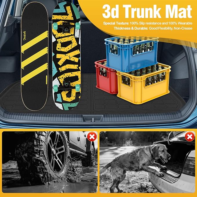 Trunk Liner Cargo Liners for 2008-2012 Ford Escape and Mazda Tribut Mercury Mariner 2008-2011 Rear Trunk Floor Mats 3D Boot Tray All-Weather TPE Black