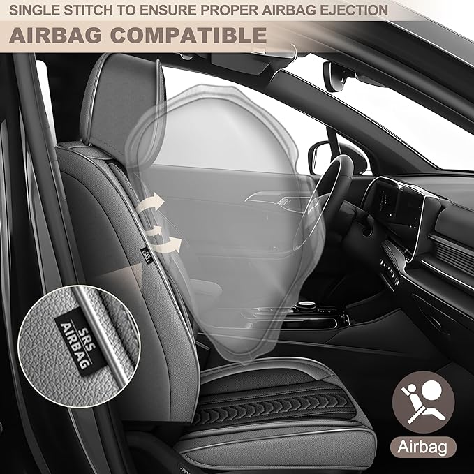 TTX LIGHTING for Kia Soul 2010-2026 Seat Covers: Waterproof Leather Seat Protector with Airbag Compatible (2 Front Seats,Black&Gray)