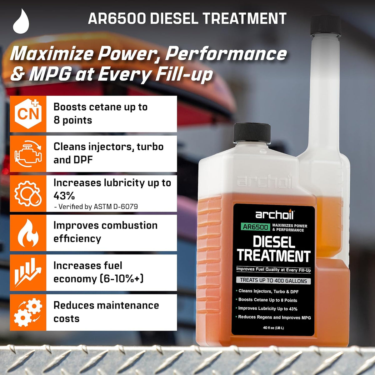 Archoil AR6500 Diesel Treatment (40 oz) Two Pack - Treats 800 Gallons - Additive for All Diesel Vehicles