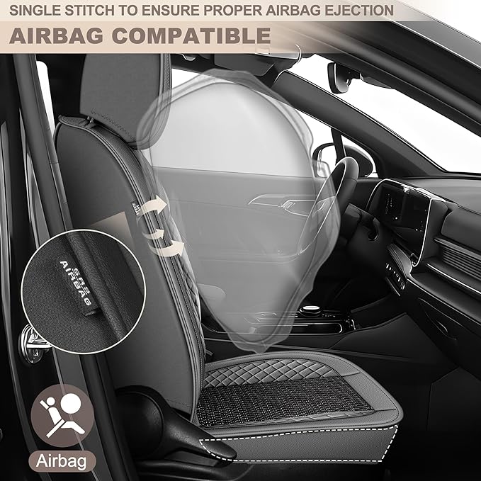 TTX LIGHTING for Nissan Rogue 2009-2026 Car Seat Covers, Breathable Ice Silk & Leather Seat Protector, Cool & Anti-Sweat for Long Driving, Airbag Compatible, 5 Seats Full Set (Black&Gray)