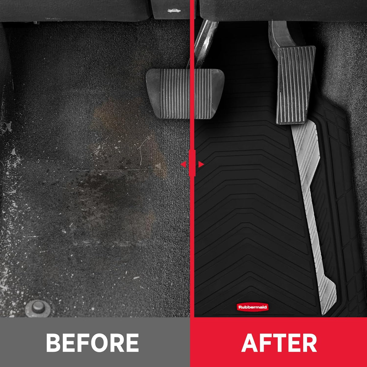 Rubbermaid Car Floor Mat, Heavy Duty All-Weather Car Mats Full Set with Dual-Tone Sliver Aluminum Inserts – Universal Fit, Anti-Slip Backing, Trim-to-Fit for Most SUV, Sedan, Van