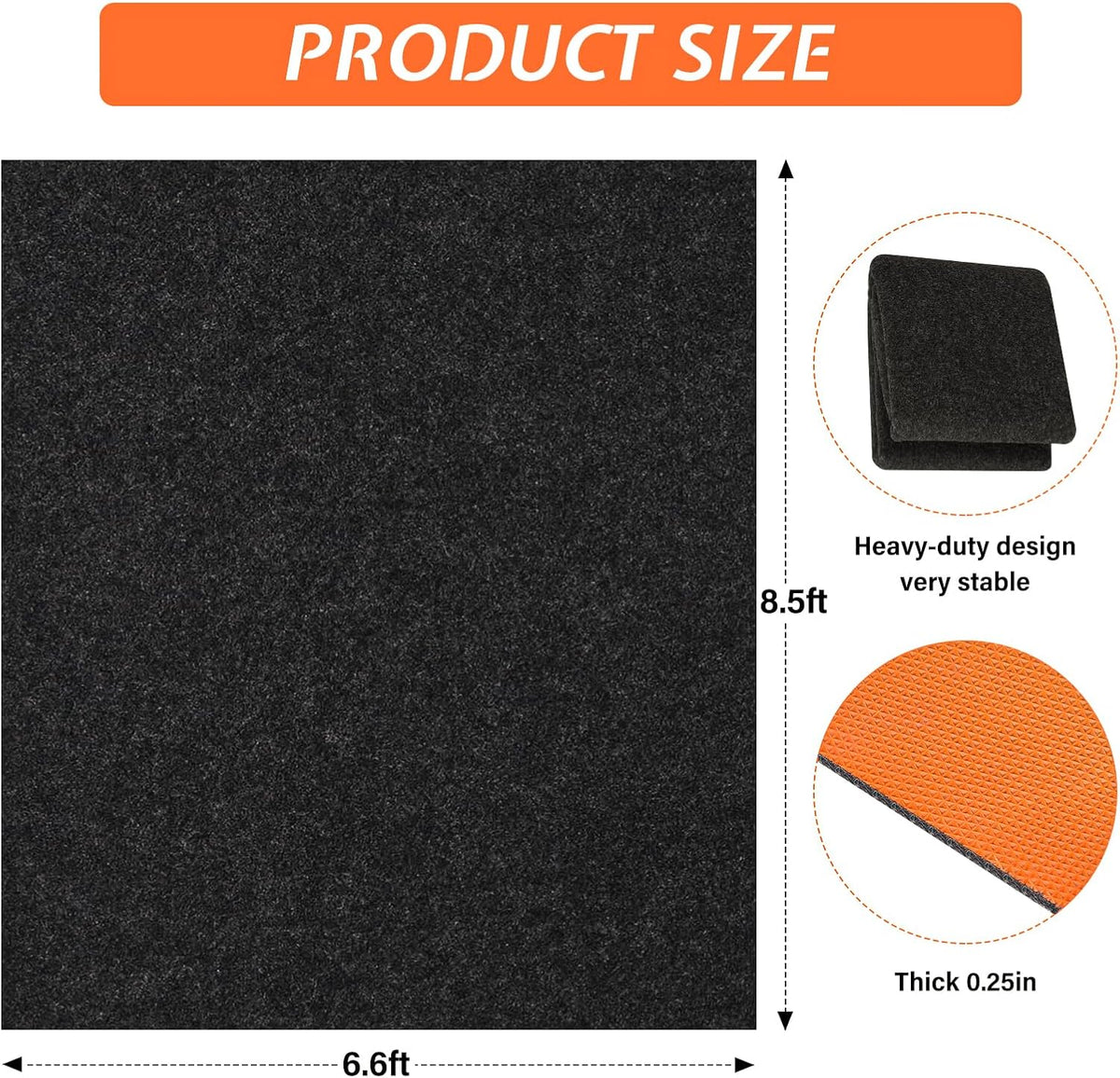 8.5 X 6.6 Ft Heavy Duty Oil Spill Mat, Garage Floor Mat for Under Car, 1/4inch Thicked Waterproof Rubber Backing Mat Protect Floor, Reusable Oil Drip Leak Absorbent Pads (Black, 8.5' x 6.6')