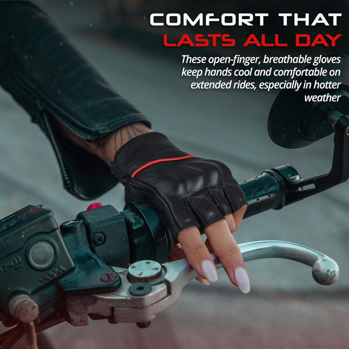 aasportx Motorcycle Gloves - Men's Leather Motorbike Gloves with Touchscreen Function - Non-Slip Pads for Men & Women
