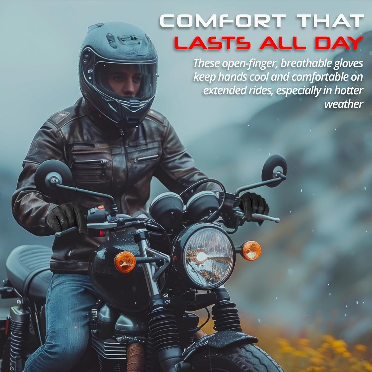 aasportx Motorcycle Gloves - Men's Leather Motorbike Gloves with Touchscreen Function - Non-Slip Pads for Men & Women